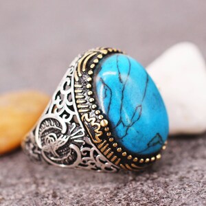 Anillo turquesa de plata de ley 925 para hombre, anillo de estilo otomano, anillo de plata 925 hombres, regalo para él, anillo de plata, anillo de estilo otomano, anillo de hombre
