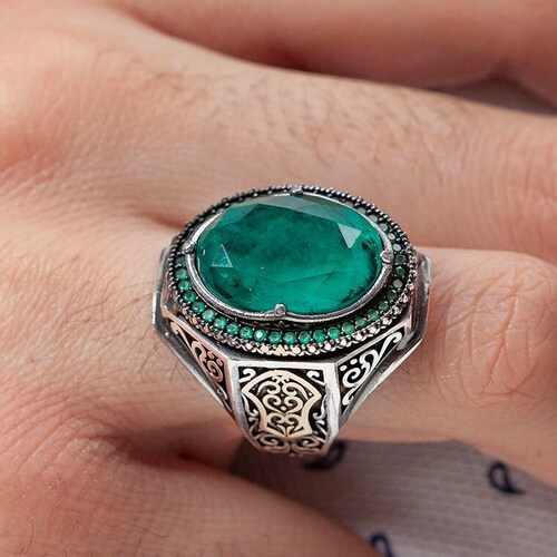 Mens Silver 925 Ring Emerald Mens Ring Gift for Him Mystic Etsy