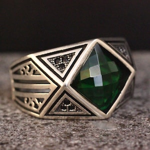 Man Emerald Ring, Ottoman Style Ring, Silver 925 Mens Ring, Gift for Him, Silver Ring, Ottoman Style Ring, Mens Handmade Silver Ring