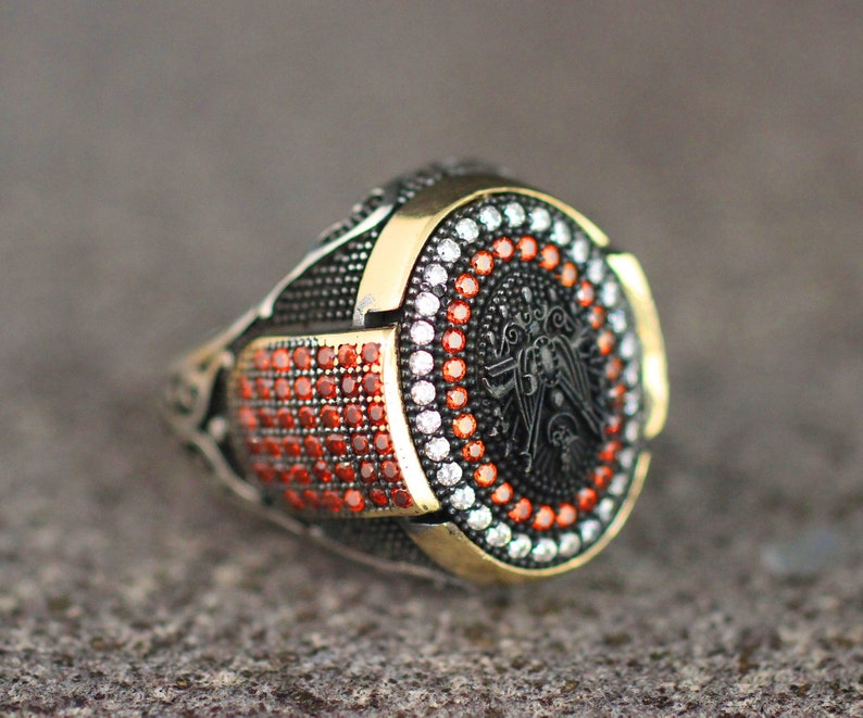 Ottoman Silver 925 Mens Ring Ruby Mens Ring Valentines Day Silver Mens Ottoman Ring Gift for Him Mens Handmade Ruby Ring