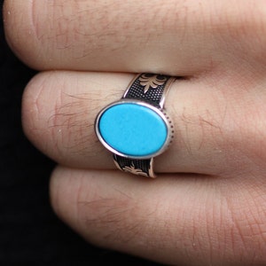 Plata de ley 925 Anillo Turquesa hecho a mano, Anillo de estilo otomano, Anillo de plata 925 para hombres, Regalo para él, Anillo de plata, Anillo de estilo otomano
