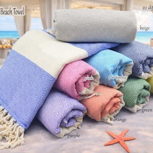 Serviette de plage turque personnalisée, bonbonnière, serviette en coton, cadeau pour elle, cadeaux de demoiselle d'honneur, cadeau de mariage, décoration de plage