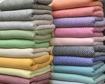 Telo mare turco personalizzato, regalo per la festa della mamma, cotone con motivo a rombi, regalo per addio al nubilato/celibato, decorazione da spiaggia.