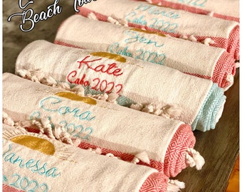 Personalized Cotton Towel, Turkish Beach Towel, Bachelorette Party Favor, Embroidered Towel, Bath Towel, Wedding Gift, Bridesmaid Gift
