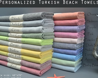 Personalized gift, Turkish Beach Towel, Wedding gifts, Bridesmaid Gift, Bachelorette Party Favor, couple gift, Handmade gift, Groomsmen gift