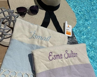 Personalized Cotton Towel, Turkish Peshtemal, Wedding Gift, Beach Towel, Embroidered Towel, Bachelorette Party Favor, Bridal shower