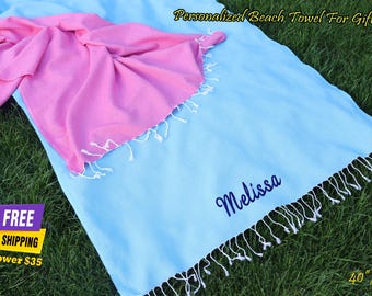 Personalized Turkish Beach Towel, Embroidered Peshtemal, Christmas gift for her, Wedding gifts, Bachelorette party, Beach decor, Home decor