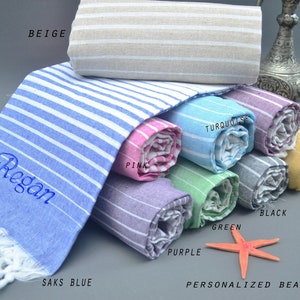 Personalisiertes türkisches Strandtuch: Besticktes Baumwolle Peshtemal (70x40 ")