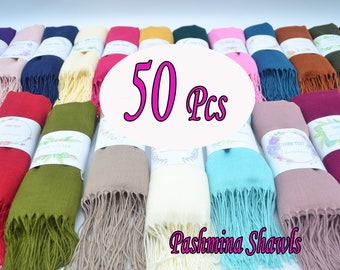 50 piezas Pashmina Shawl para boda, Chal de dama de honor, Favor de despedida de soltera, Envoltura de regalo de Navidad personalizada, Favor de boda para invitados a granel