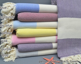 Personalized Turkish Beach Towel: Embroidered Cotton Peshtemal, Bachelorette Gift