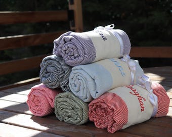 Personalized Turkish Beach Towel: Monogrammed Bachelorette Party Favor