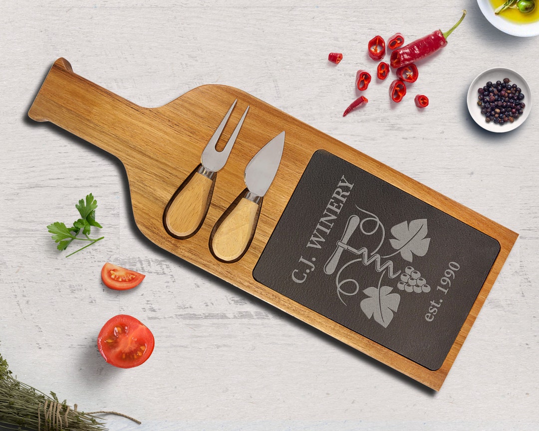 Acacia Wood/slate Serving Board With Two Tools - Bread Board, Cheese ...
