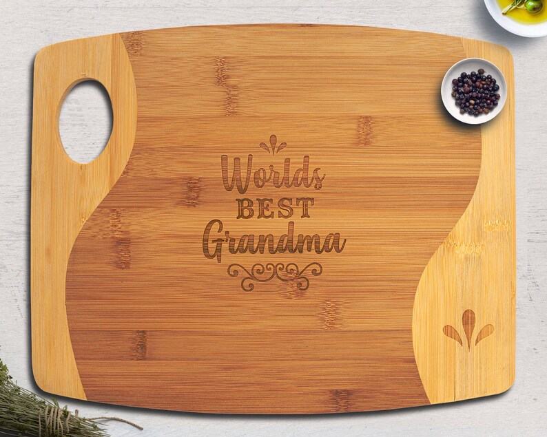 Bamboo Two Tone Cutting Board with Handle cutting board personalize, cheese board personalize, bread board, monogram bread board image 1