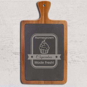 Acacia & Slate Cutting Board: Custom Engraved Cheese/Bread Board, 13.25x7x0.5in