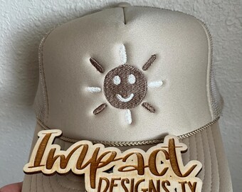 Embroidered Sun Smiley Trucker Hat, Otto Brand, Adjustable Snapback
