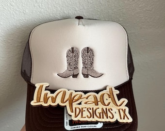Embroidered Cowboy Boot Trucker Hat, Western Style