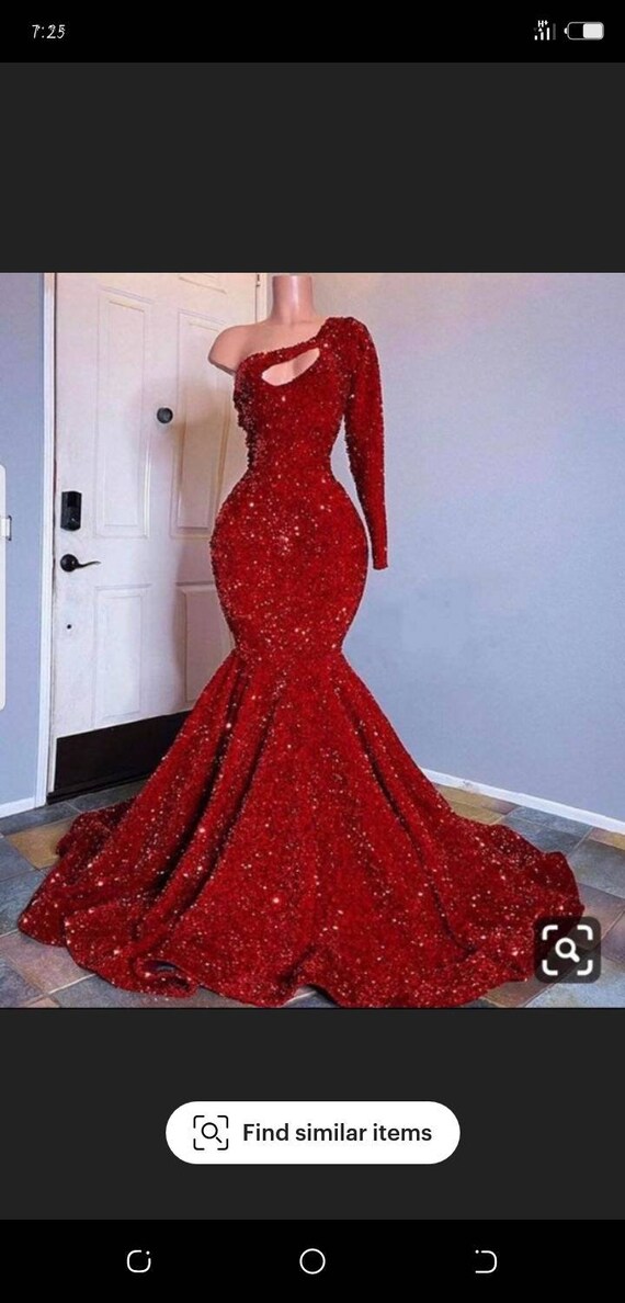 Red Mermaid Sequin Prom Dress Wedding Reception Gown | Etsy