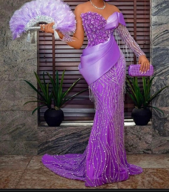 Elegant Gold Lace Mermaid Evening Dress Aso Ebi Style Nigerian Prom Dresses  Long Floor Length African Women Party Gowns Custom