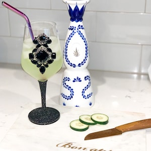 Glam Black Crystal Rhinestone Wine Glasses - Glam Wine Glass / Diamond Wine Glass / Black Wine Glass / Bling Wine Glass / Crystal Wine Glass