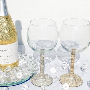 Silver and Gold Rhinestone Bowl Wine Glasses - Glam Wine Glass / Diamond Wine Glass / Gold Wine Glass / Silver Wine Glass / Bling Wine Glass