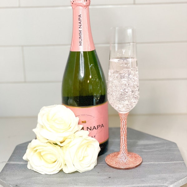 Rose Gold Rhinestone Champagne Glasses - Glam Champagne Glass / Diamond Champagne Glass / Rose Gold Champagne Glass / Bling Champagne Glass