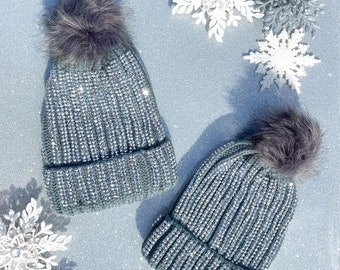 Custom Rhinestone Monogram Beanie - Ski Beanie / Fur Beanie / Knit Beanie /  Rhinestone Beanie / Bling Beanie / Winter Hat / Monogram Hat