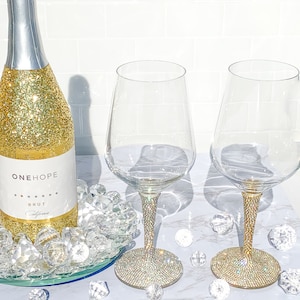 Silver and Gold Rhinestone Wine Glasses - Glam Wine Glass / Diamond Wine Glass / Gold Wine Glass / Silver Wine Glass / Bling Wine Glass