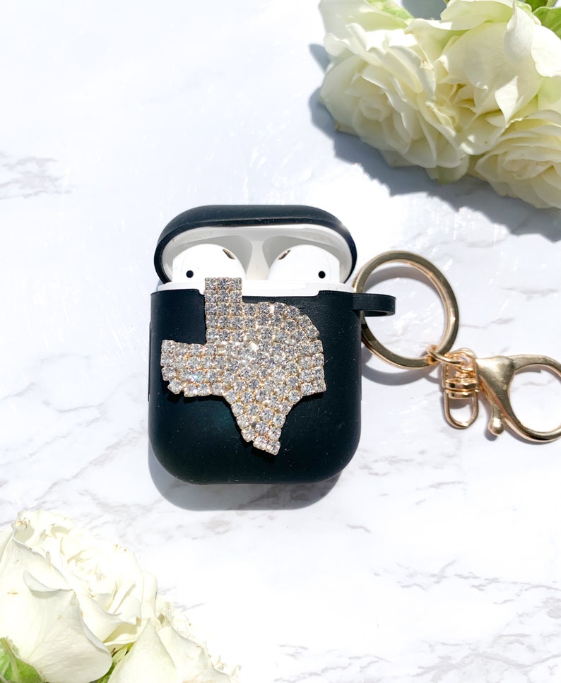 Customize Your Case Color! Rhinestone Crystal Texas AirPods Case with Clasp Keychain