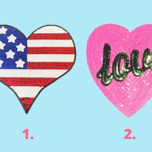 Sequin Heart Patch - Sequin American Flag Patch / Sequin Heart Flag Patch / Sequin Pink Heart / Green Love Patch / Iron On Heart Applique