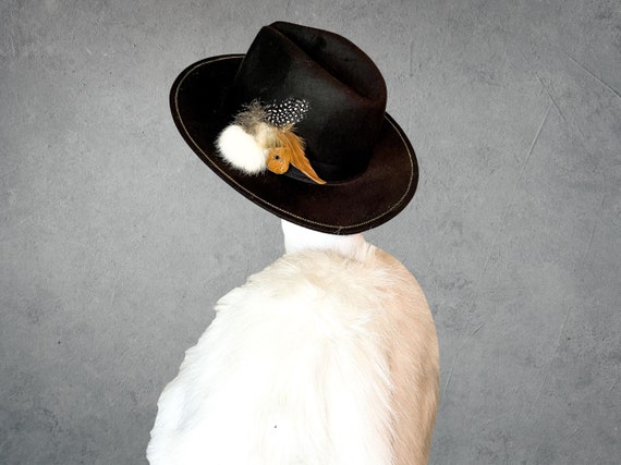 Custom Wide Brim Hat - Rabbit Fur Hat / Feather Hat / Geode Hat 