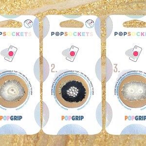 White Black Solar Quartz Popsocket -Druzy Popsocket / White Quartz Popsocket / Black Onyx Agate Phone / Crystal Popgrip / Gemstone Popsocket