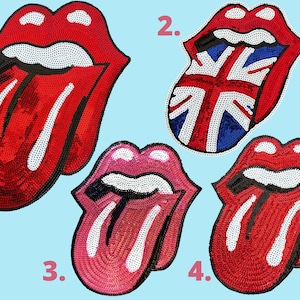 Sequin Rock and Roll Tongue Patch - Sequin Red Lips Patch / Sequin Pink Lips Patch / Iridescent Tongue Patch / Iron On Lips / Lips Applique