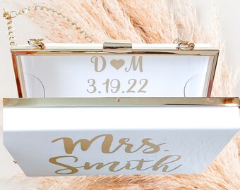 Custom Mrs. &quot;LAST NAME&quot; Crossbody Acrylic Purse - Custom Bridal Bag / Bachelorette Bag / Honeymoon Bag / Mrs Purse / Custom Initials Purse