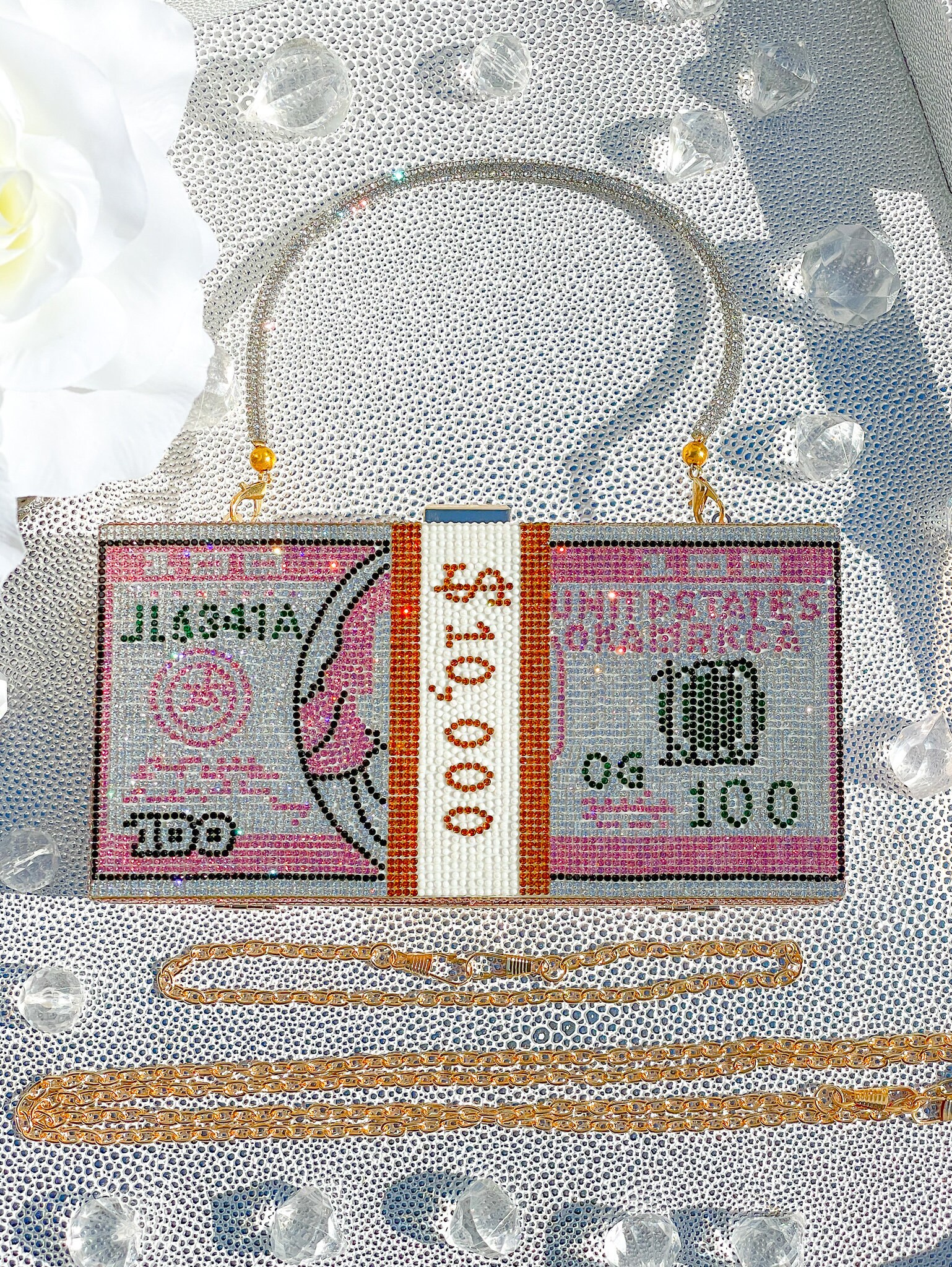 Luxury Evening Bag Pink Rhinestone Money Bag Clutch with 3 Etsy