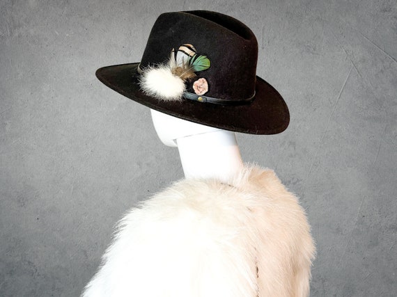 Custom Wide Brim Hat - Rabbit Fur Hat / Feather Hat / Geode Hat