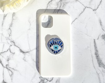 Rhinestone Beaded Heart Blue Evil Eye Popsocket Heart Popsocket