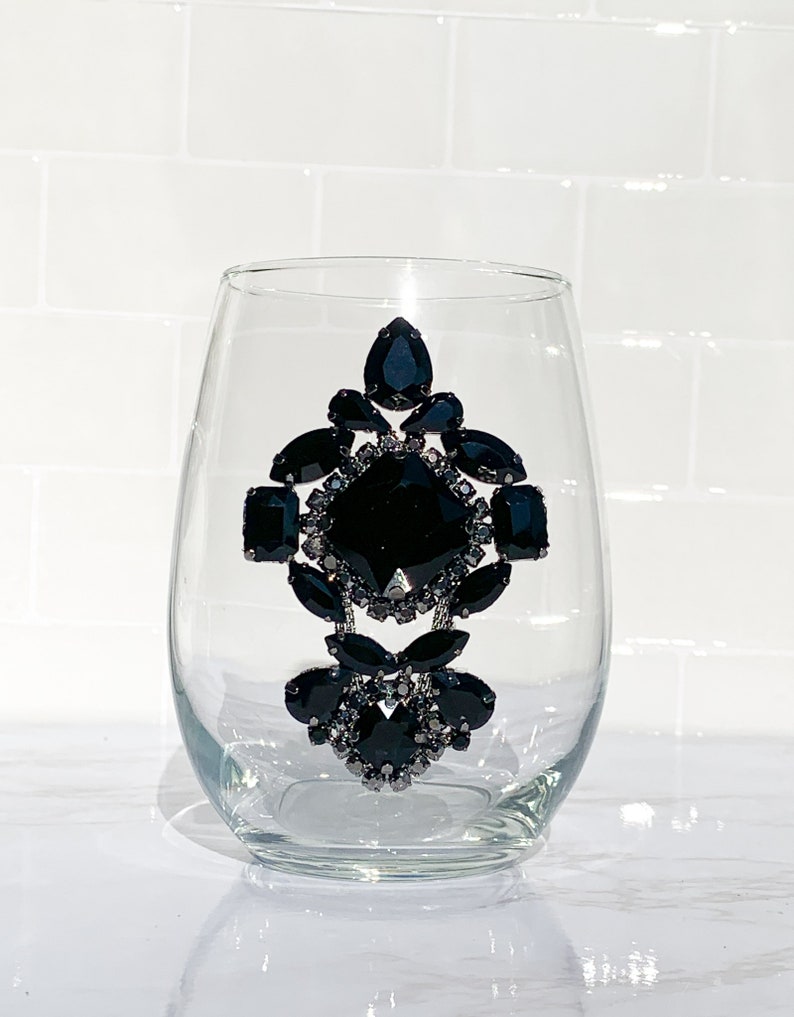 rhinestone stemless wine glasses