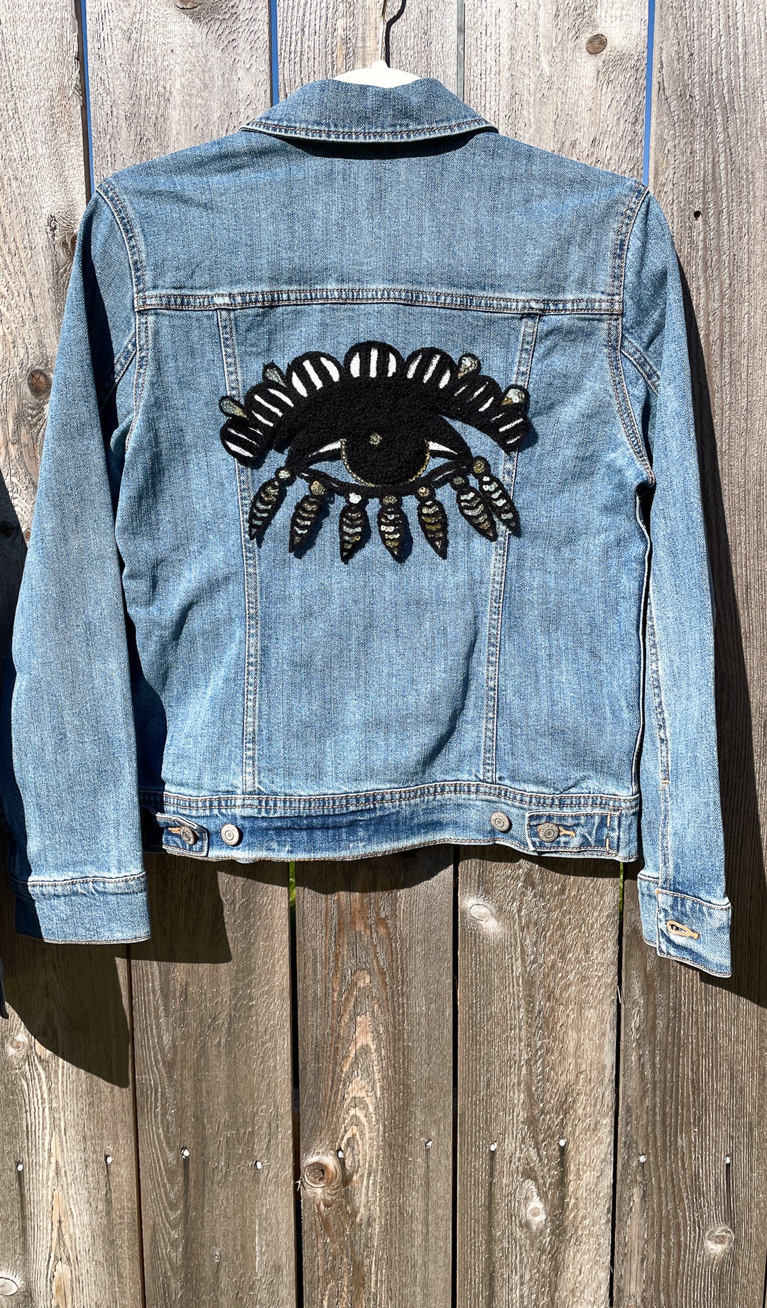 Black White and Gold Sequin Evil Eye Jean Jacket Custom Jean Etsy