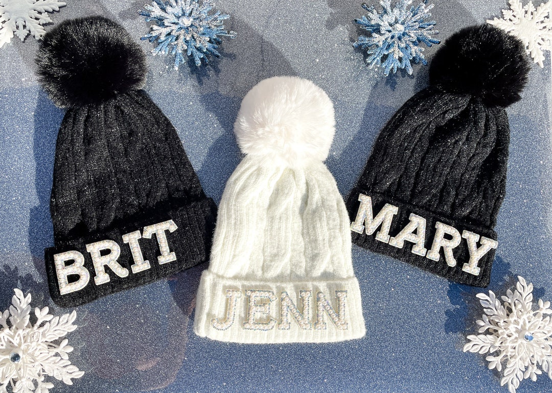 Custom Pearl Rhinestone Monogram Beanie - Ski Beanie / Fur Beanie ...