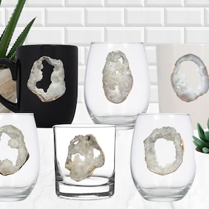 Weißer Geode Becher, Weinglas, Whiskyglas - Achatglas / Geode Whiskyglas / Druzy Weinglas / Quarzkristallbecher / Edelstein-Felsenglas