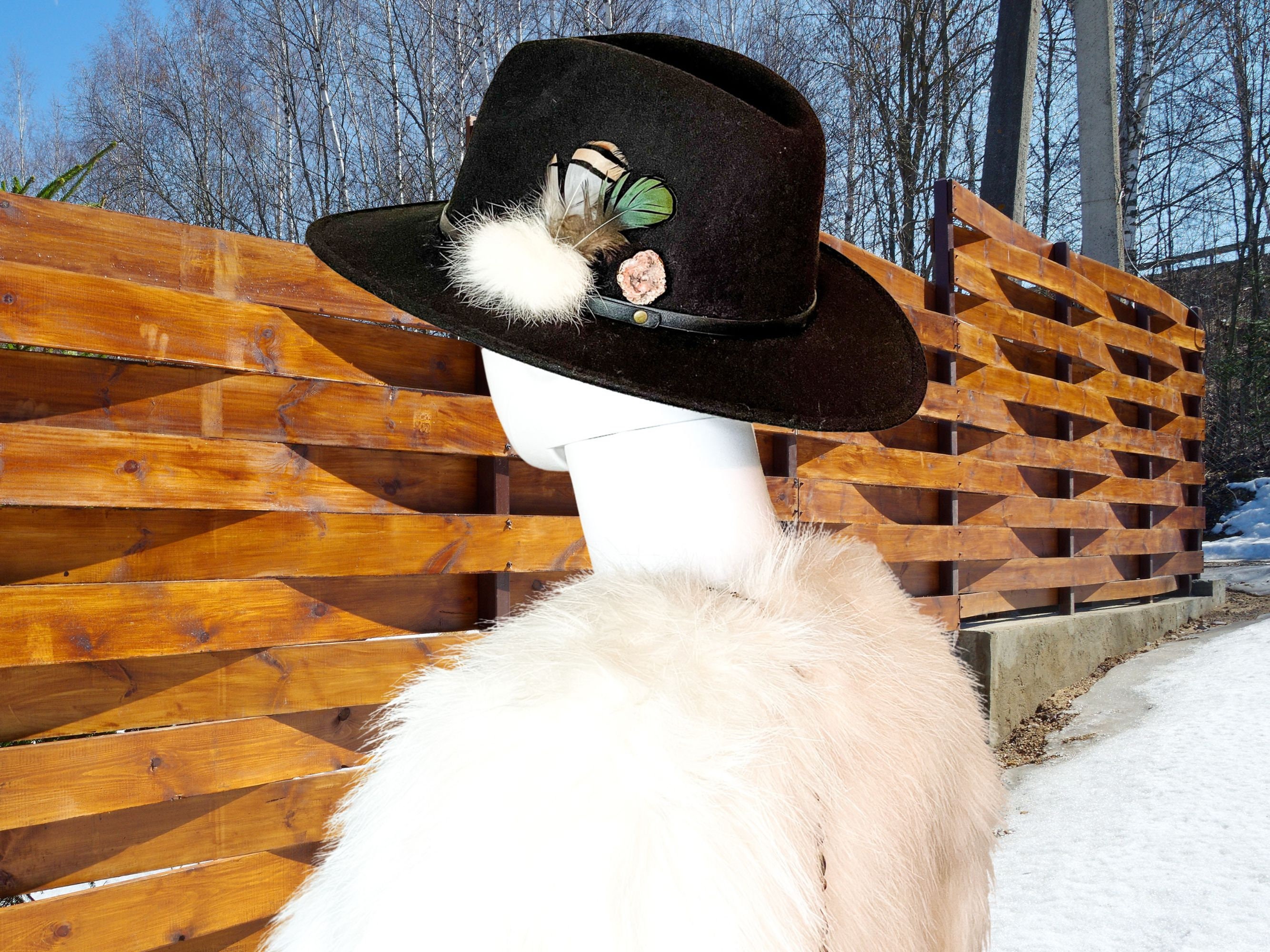 Custom Wide Brim Hat - Rabbit Fur Hat / Feather Hat / Geode Hat ...