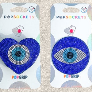 Rhinestone Blue Evil Eye Popsocket - Rhinestone Evil Eye / Blue Evil Eye / Rhinestone Popsocket / Heart Popsocket / Bling Heart / Popgrip