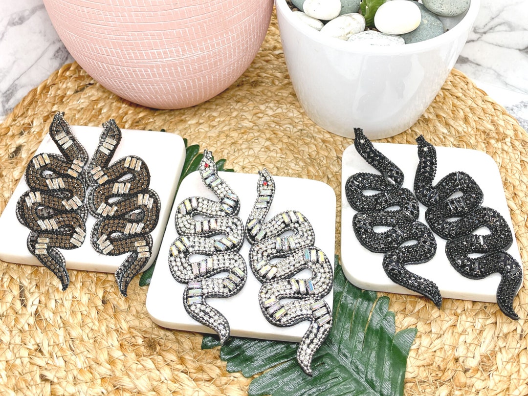 Large Rhinestone Snake Earrings Silver Snake / Green Snake / Gunmetal