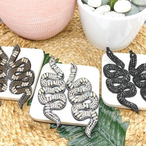Large Rhinestone Snake Earrings - Silver Snake / Green Snake / Gunmetal Snake / Crystal Statement Jewelry / Glam Earrings / Bling Earrings