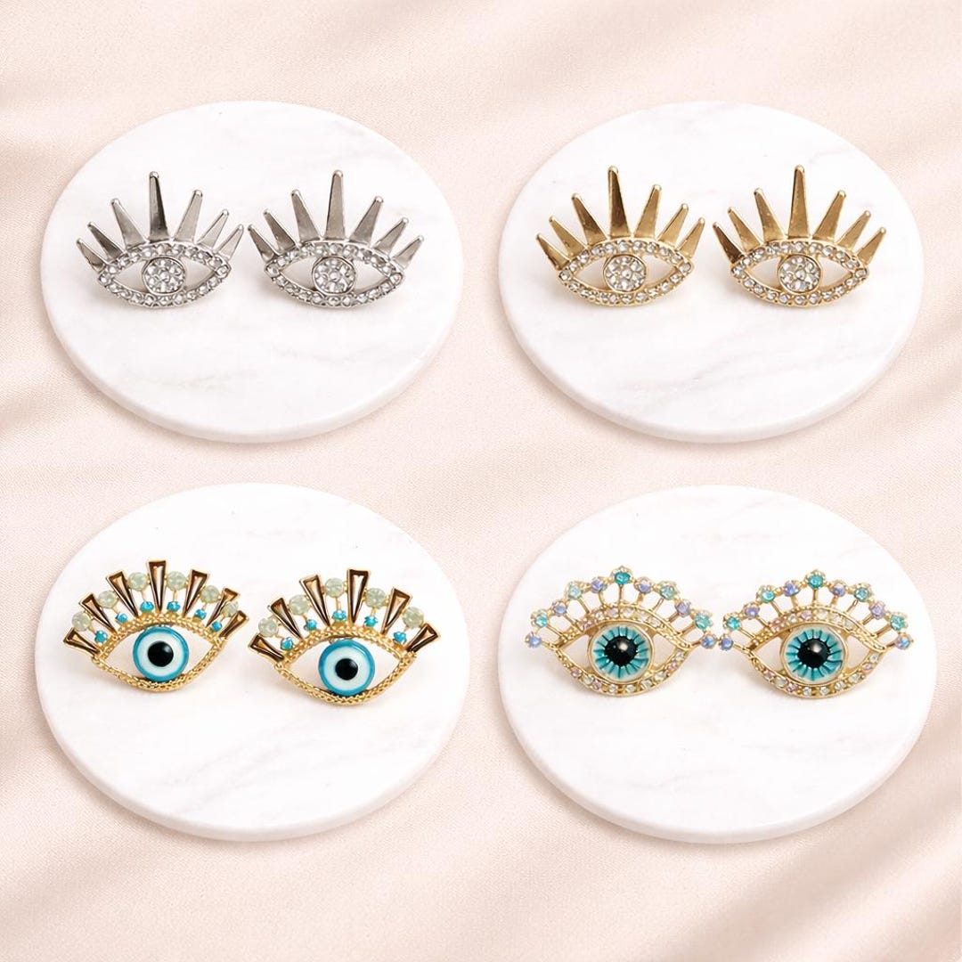 Evil Eye Rhinestone Luxury Gold and Silver Rhinestone Evil Eye Earrings - Statement Jewelry ...