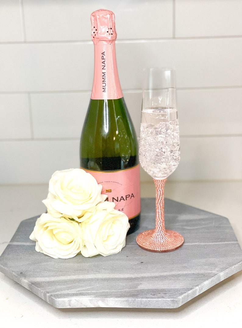 Rose Gold Rhinestone Champagne Glasses Glam Champagne Glass Etsy