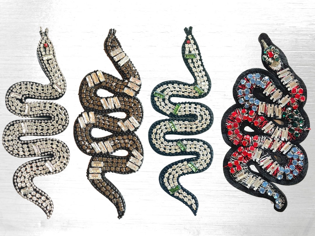 Beaded Crystal Rhinestones Snake Patch gunmetal Snake Patch / Silver