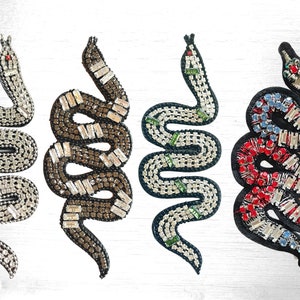 Beaded Crystal Rhinestones Snake Patch -Gunmetal Snake Patch / Silver Snake Patch / Green Snake Patch / Colorful Snake Patch / Crystal Snake