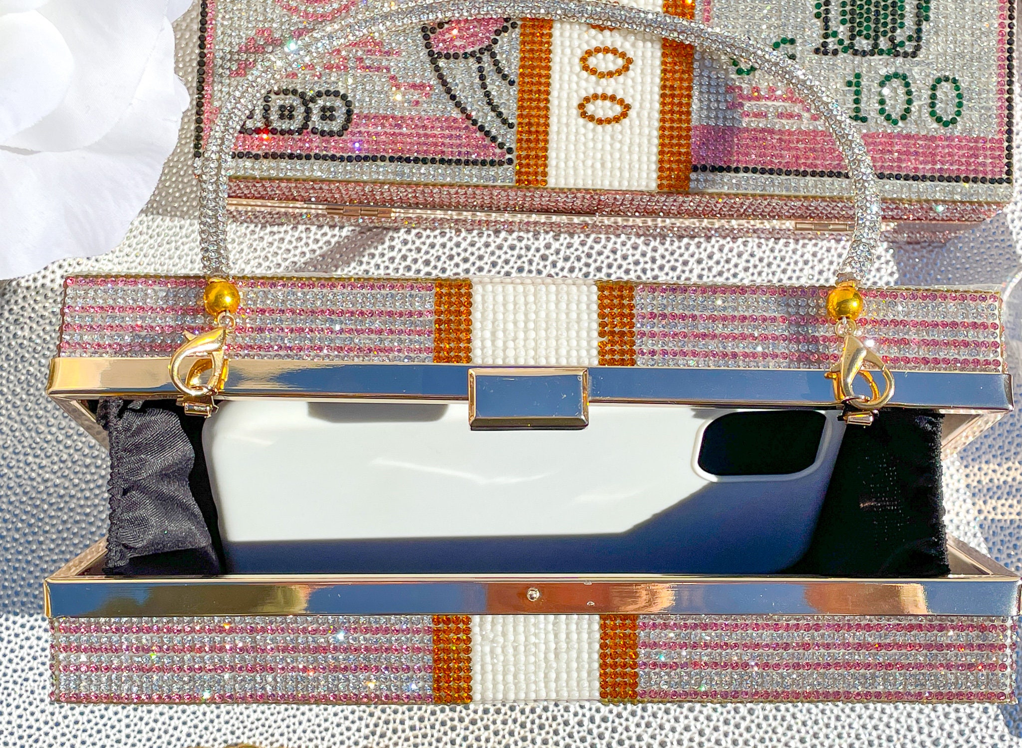 Luxury Evening Bag Pink Rhinestone Money Bag Clutch with 3 Etsy