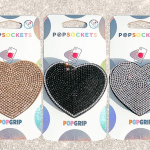 Rhinestone Heart Popsocket - Rhinestone Pop Grip / Diamond Heart Phone / Black Heart / Silver Heart / Iridescent Heart / Bling Heart Popgrip